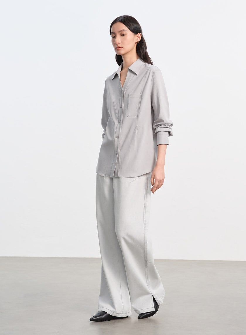 天絲不對稱剪接襯衫