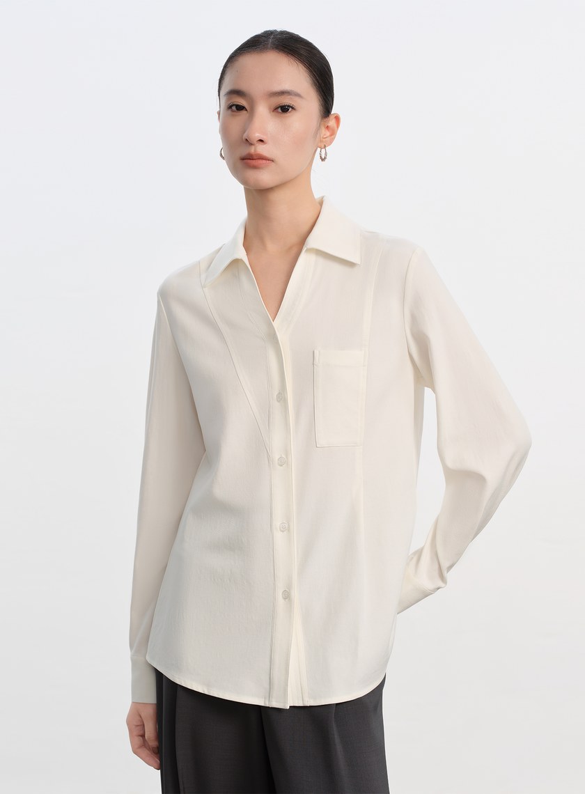 天絲不對稱剪接襯衫