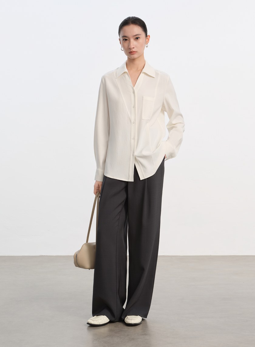 天絲不對稱剪接襯衫