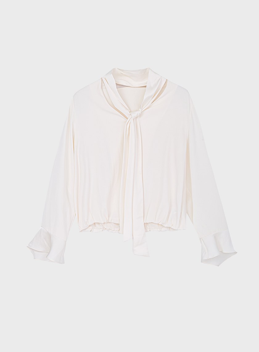 優雅V領飄帶襯衫