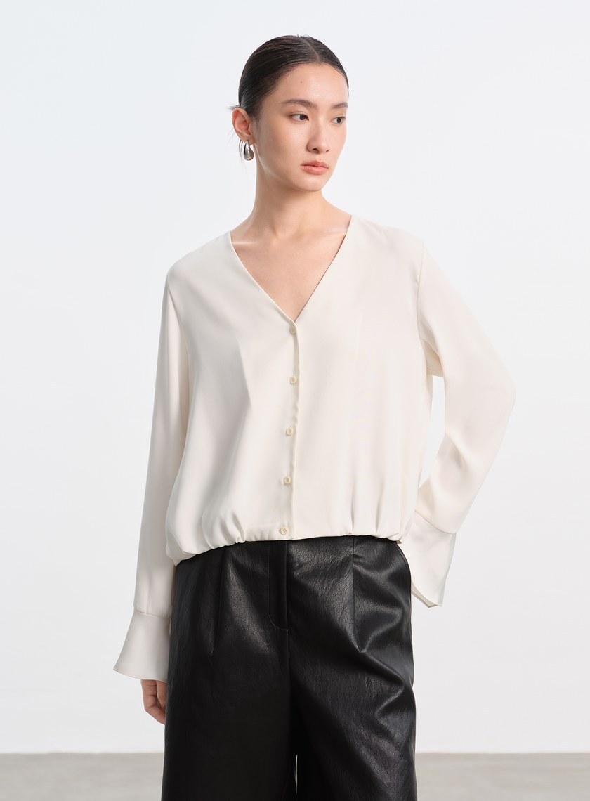 優雅V領飄帶襯衫