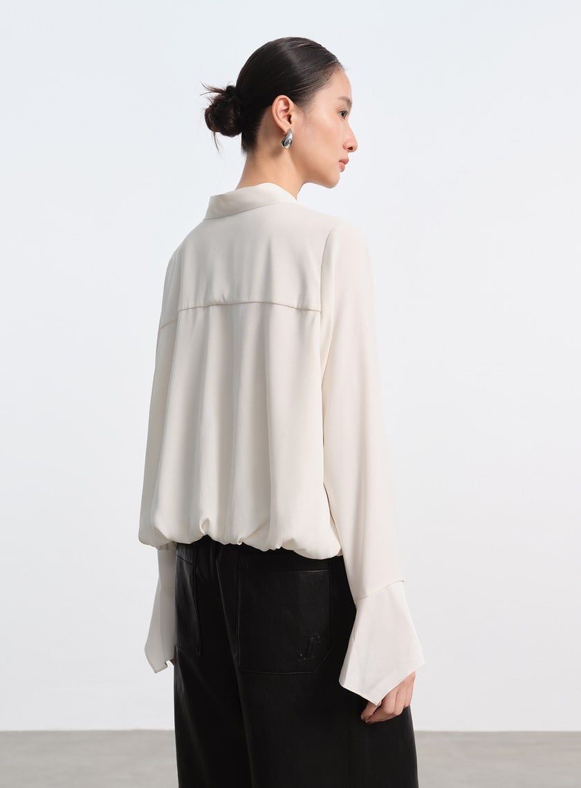 優雅V領飄帶襯衫