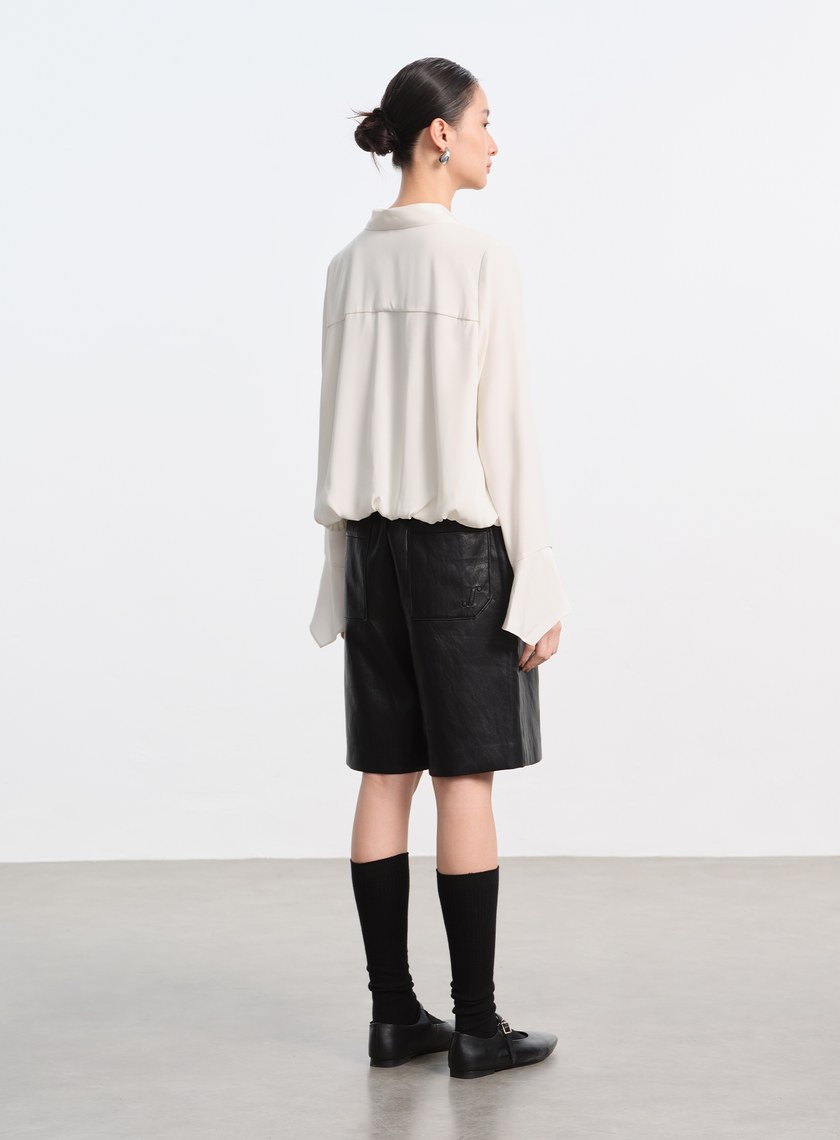 優雅V領飄帶襯衫