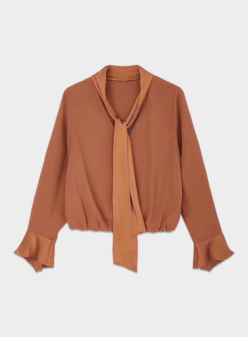 優雅V領飄帶襯衫