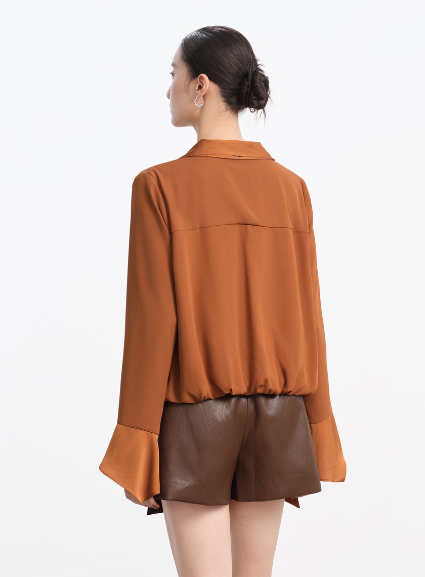 優雅V領飄帶襯衫