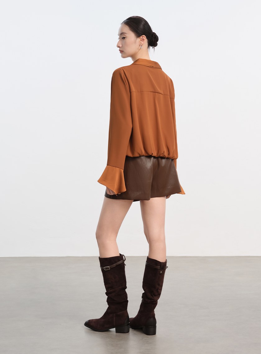 優雅V領飄帶襯衫