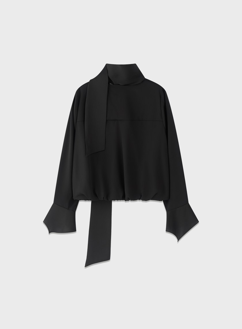 優雅V領飄帶襯衫