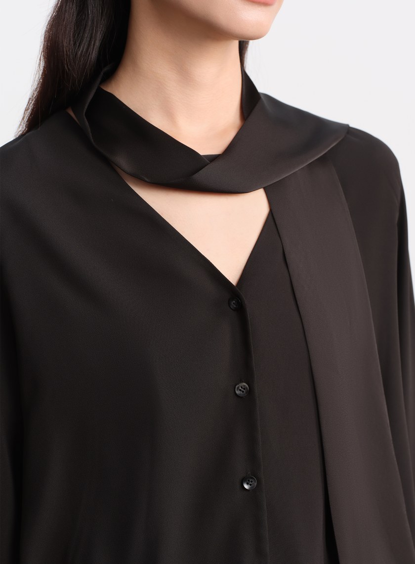 優雅V領飄帶襯衫