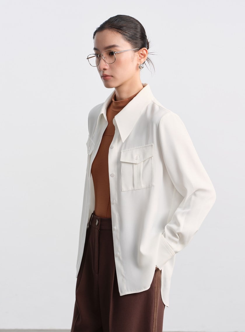 光澤感垂墜開衩襯衫