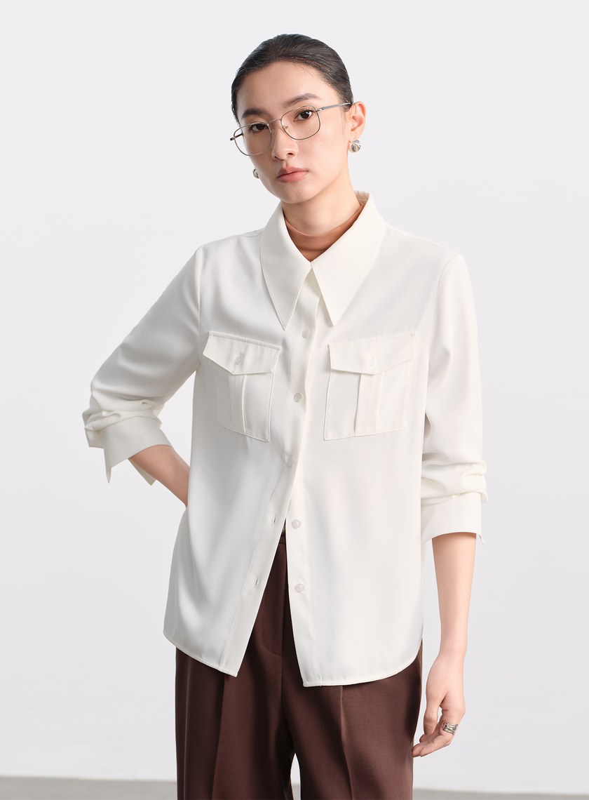 光澤感垂墜開衩襯衫