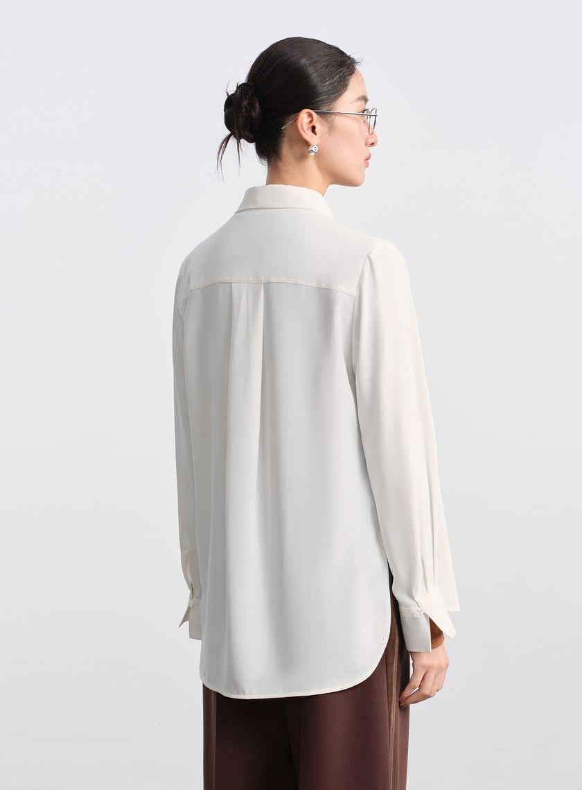 光澤感垂墜開衩襯衫