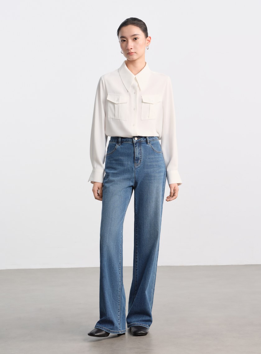 光澤感垂墜開衩襯衫