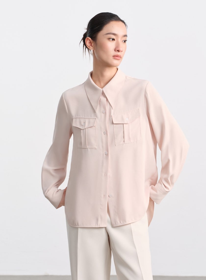 光澤感垂墜開衩襯衫