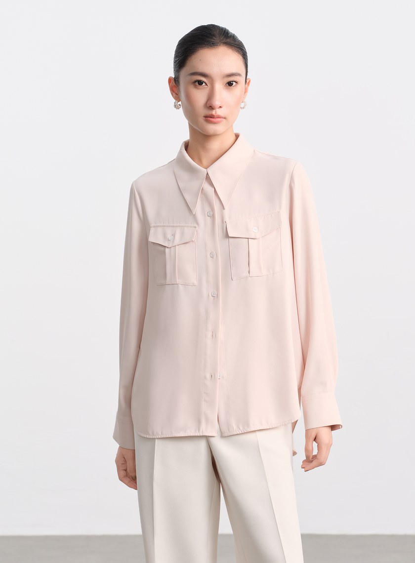 光澤感垂墜開衩襯衫