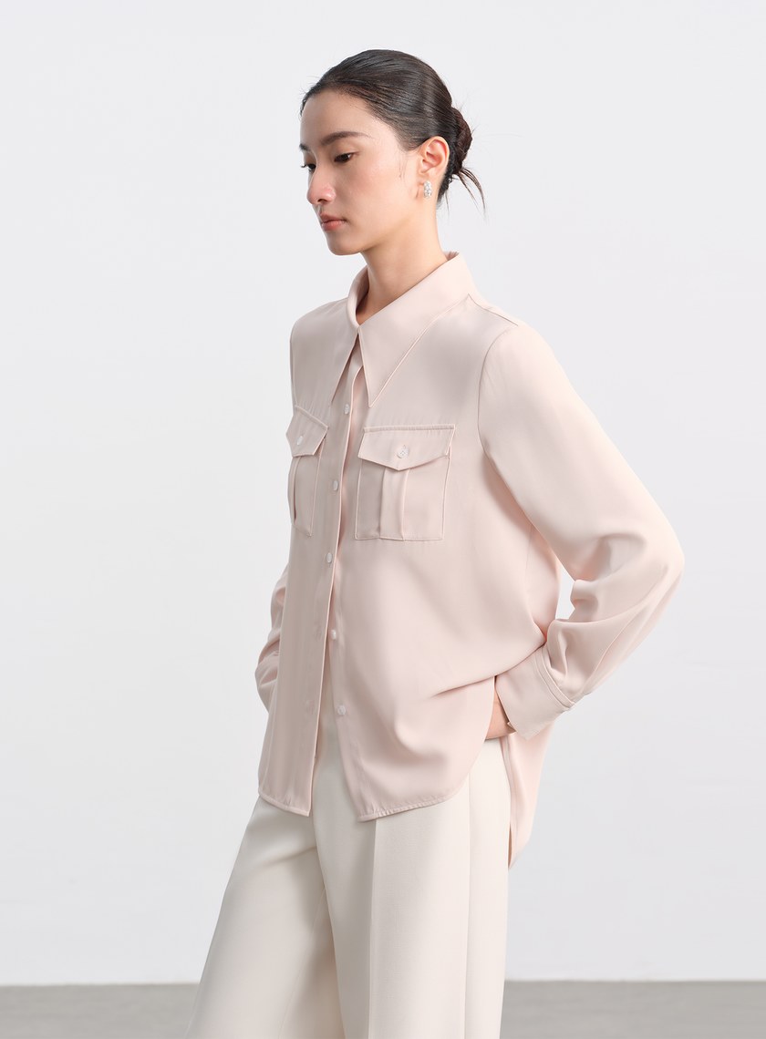 光澤感垂墜開衩襯衫