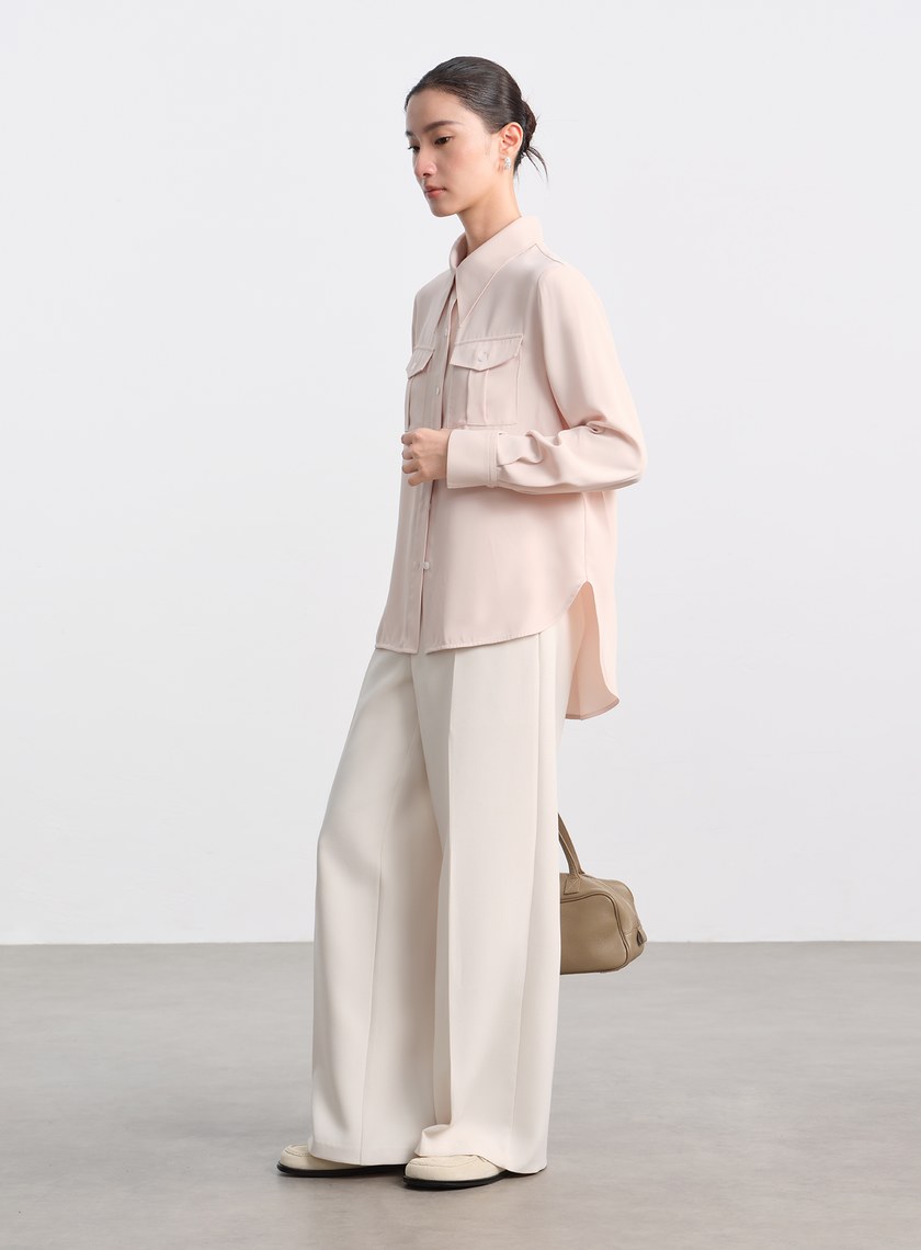 光澤感垂墜開衩襯衫