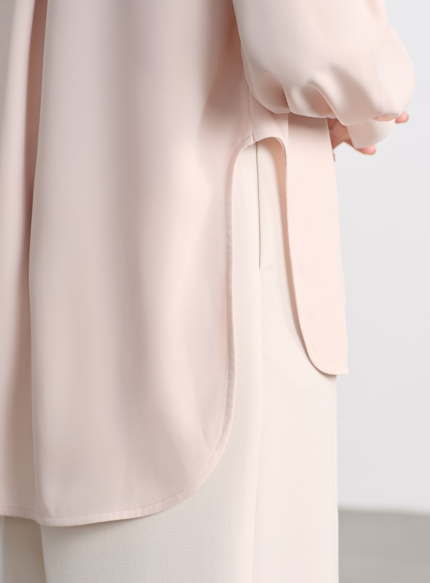 光澤感垂墜開衩襯衫