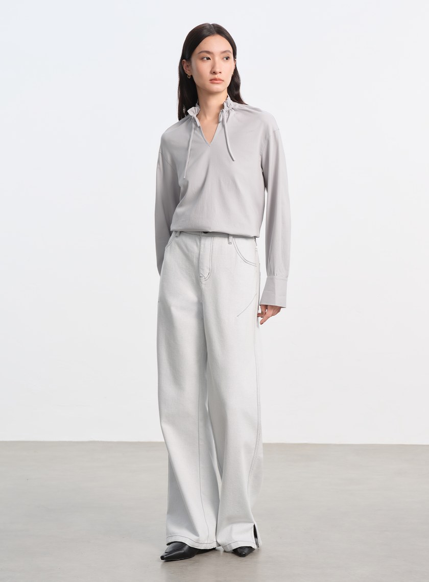 天絲荷葉領襯衫