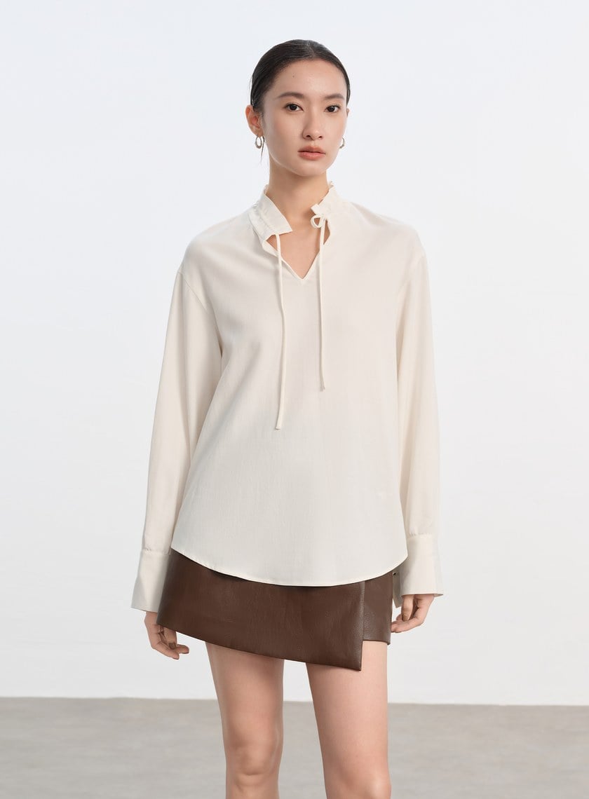 天絲荷葉領襯衫