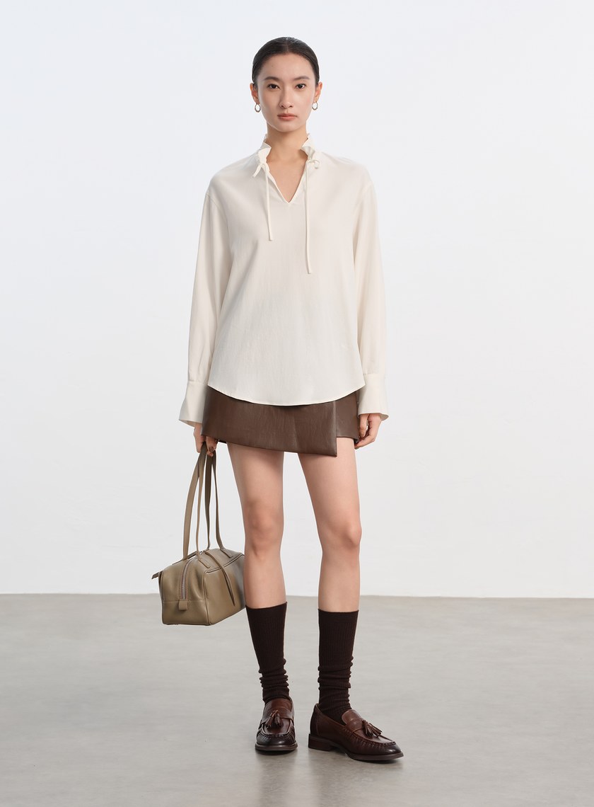 天絲荷葉領襯衫