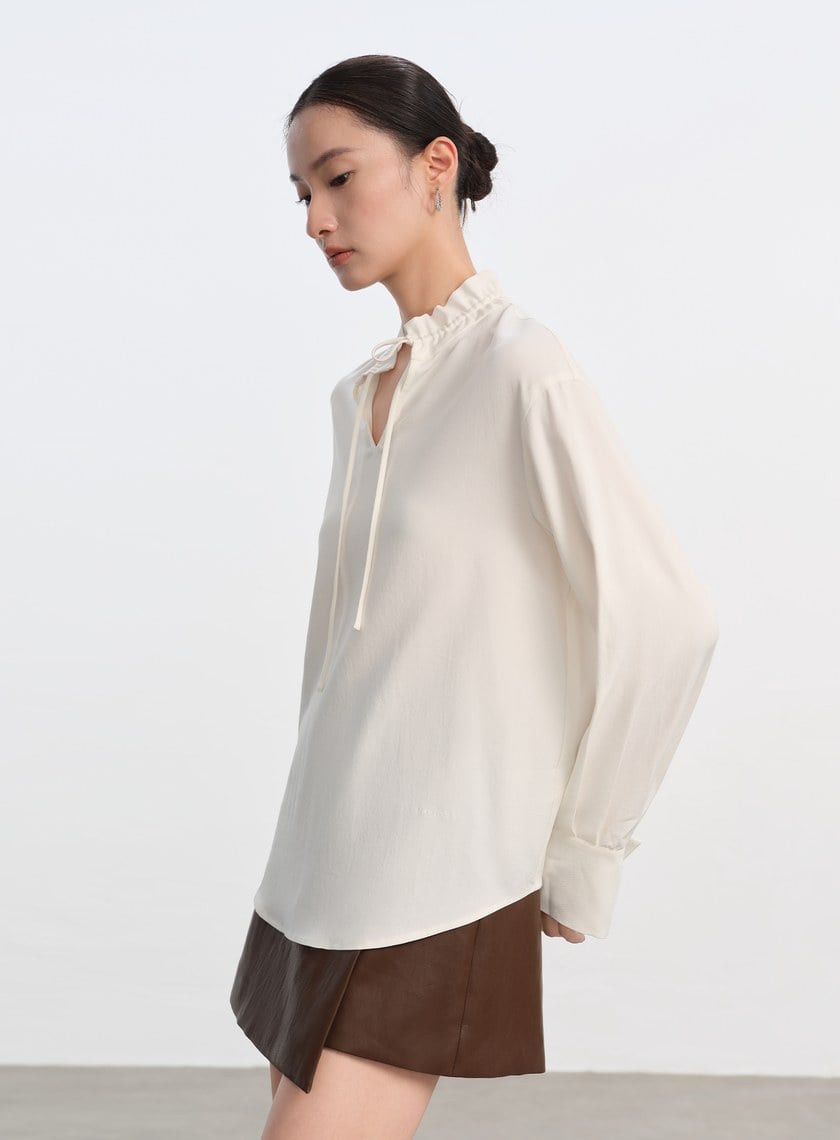 天絲荷葉領襯衫