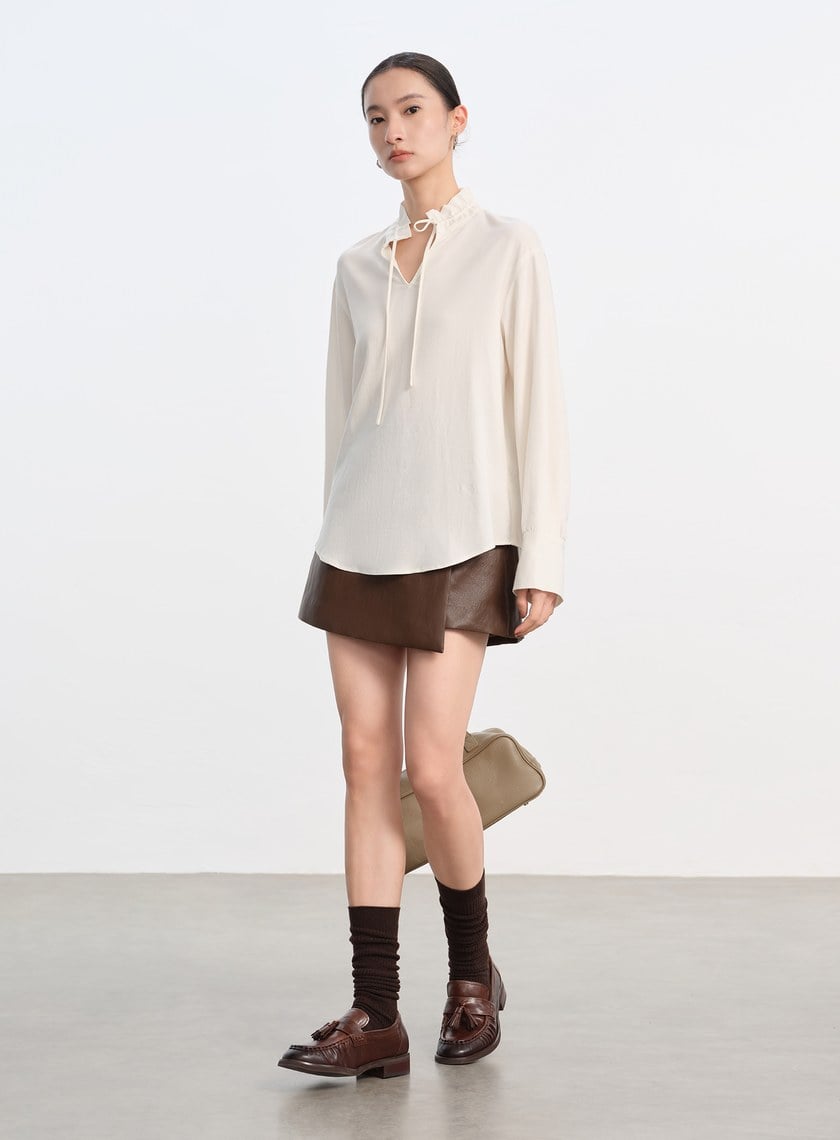 天絲荷葉領襯衫