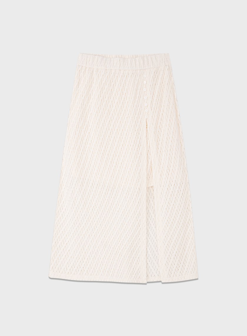 菱格紋直筒開衩半身裙