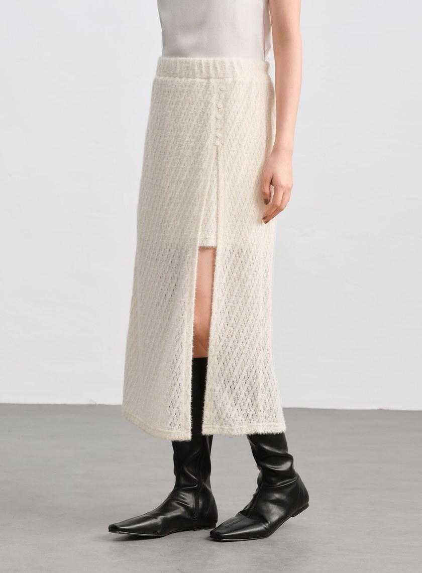 菱格紋直筒開衩半身裙