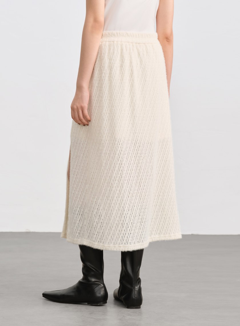 菱格紋直筒開衩半身裙