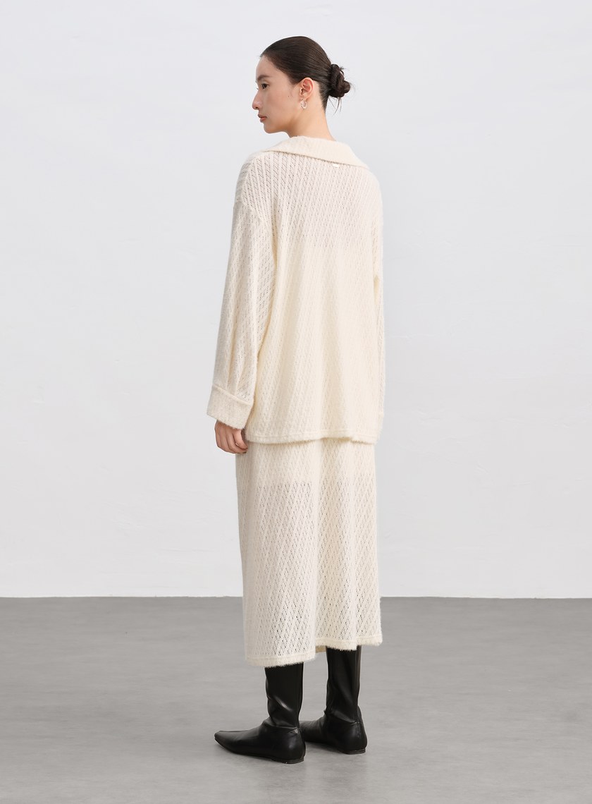 菱格紋直筒開衩半身裙