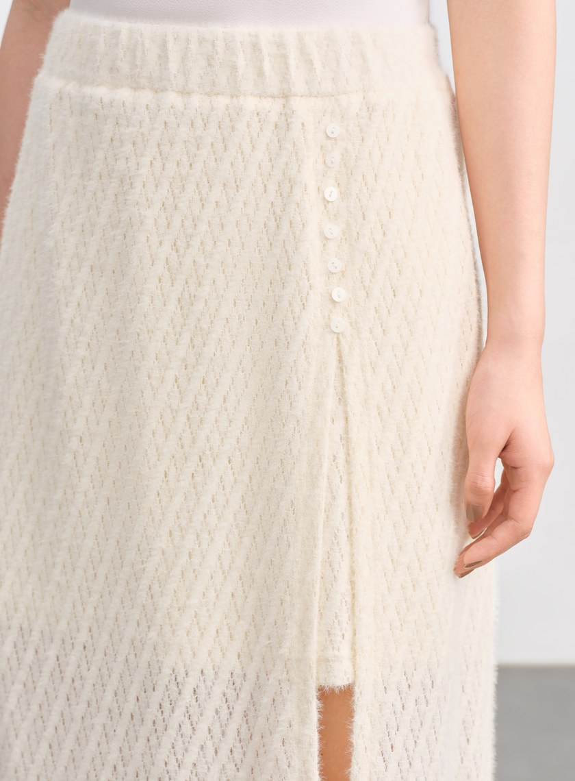 菱格紋直筒開衩半身裙