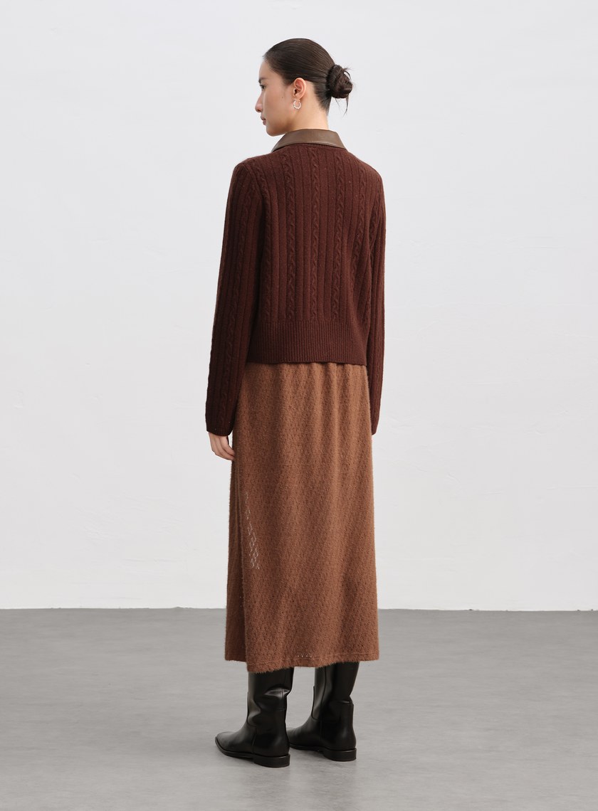 菱格紋直筒開衩半身裙