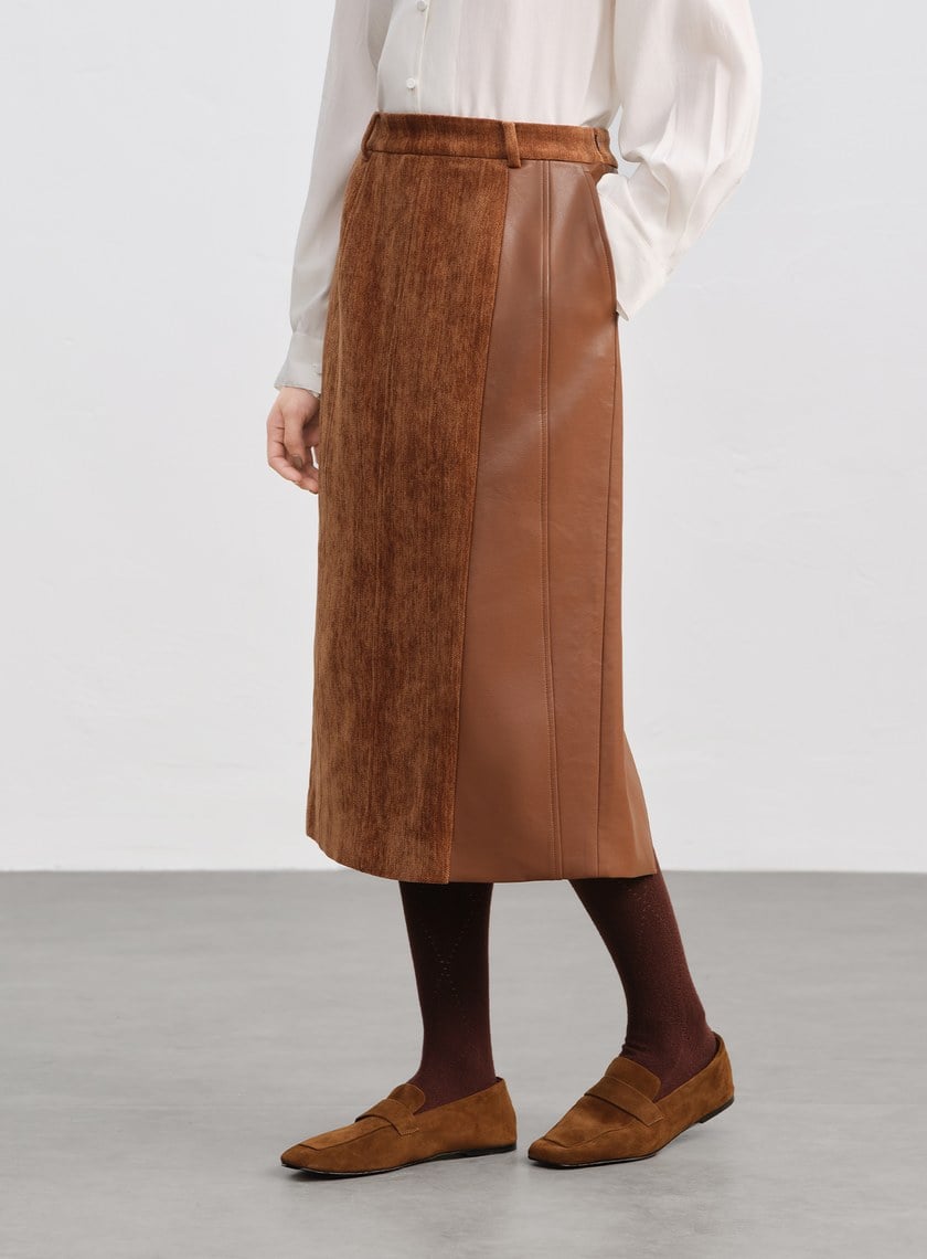 絨面直身開衩半身裙