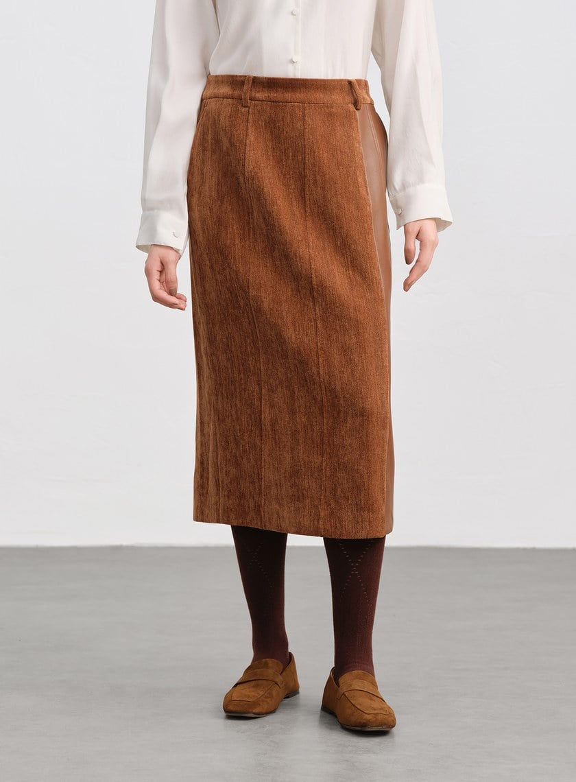 絨面直身開衩半身裙