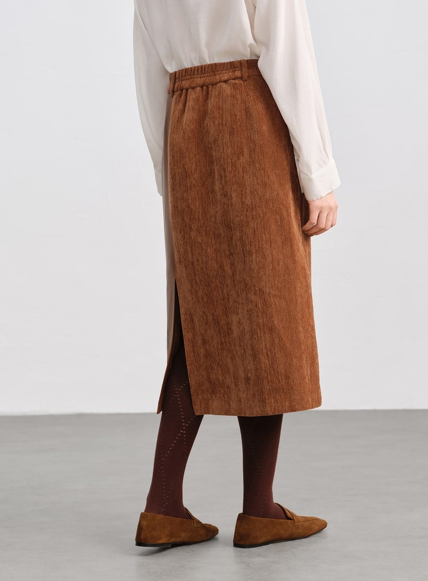 絨面直身開衩半身裙