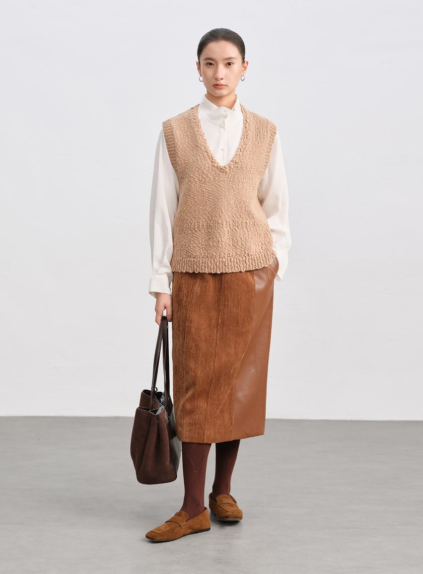 絨面直身開衩半身裙