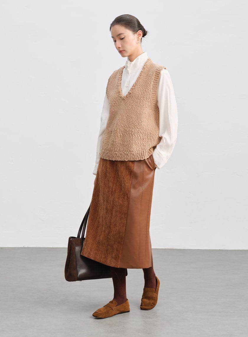 絨面直身開衩半身裙