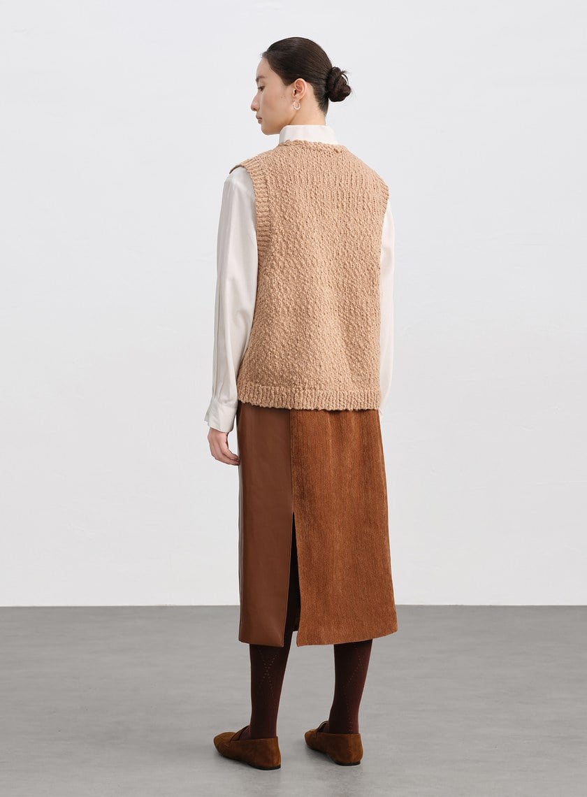 絨面直身開衩半身裙