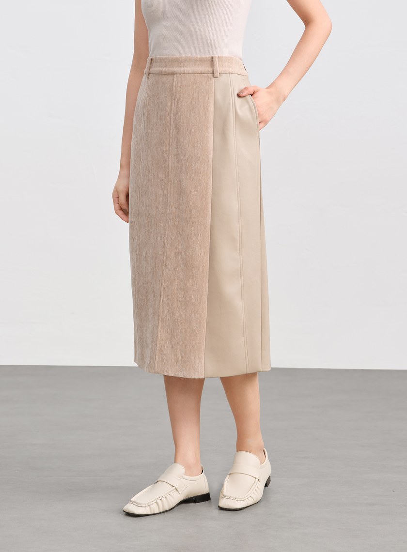 絨面直身開衩半身裙