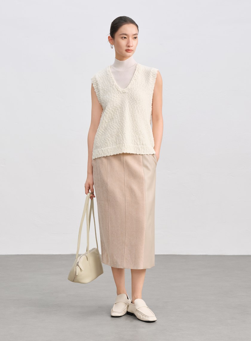 絨面直身開衩半身裙