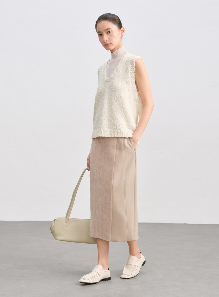 絨面直身開衩半身裙