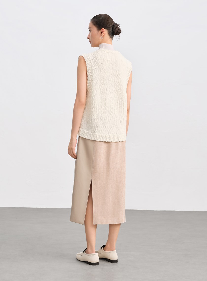 絨面直身開衩半身裙