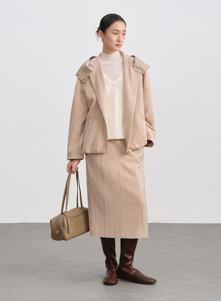 絨面直身開衩半身裙