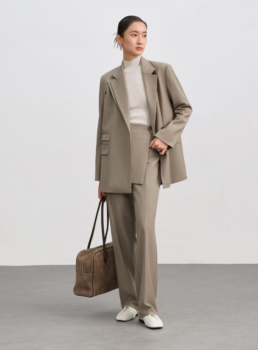 時髦兩件式片裙西裝長褲