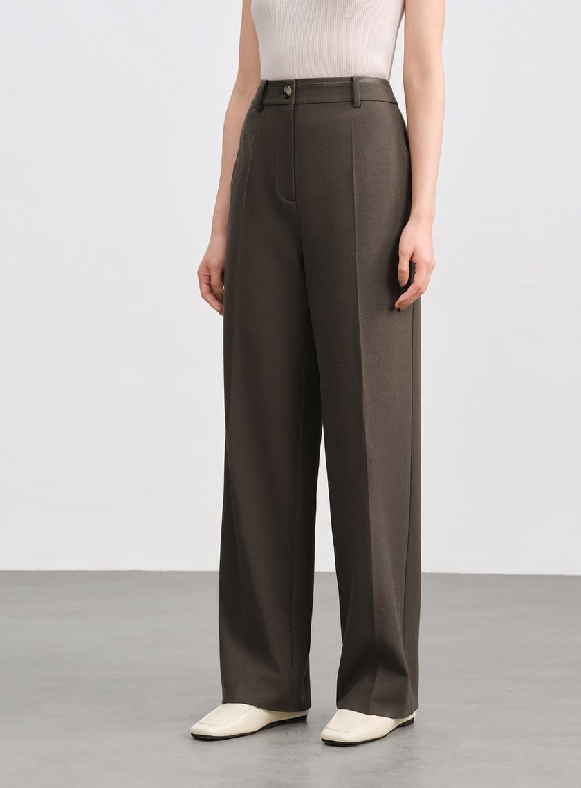 格紋拼接微磨毛直筒褲