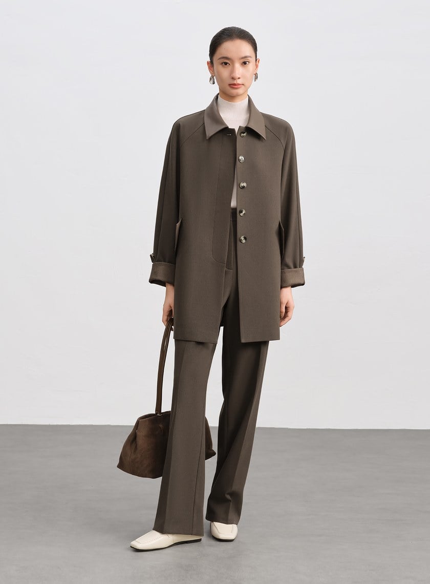 格紋拼接微磨毛直筒褲