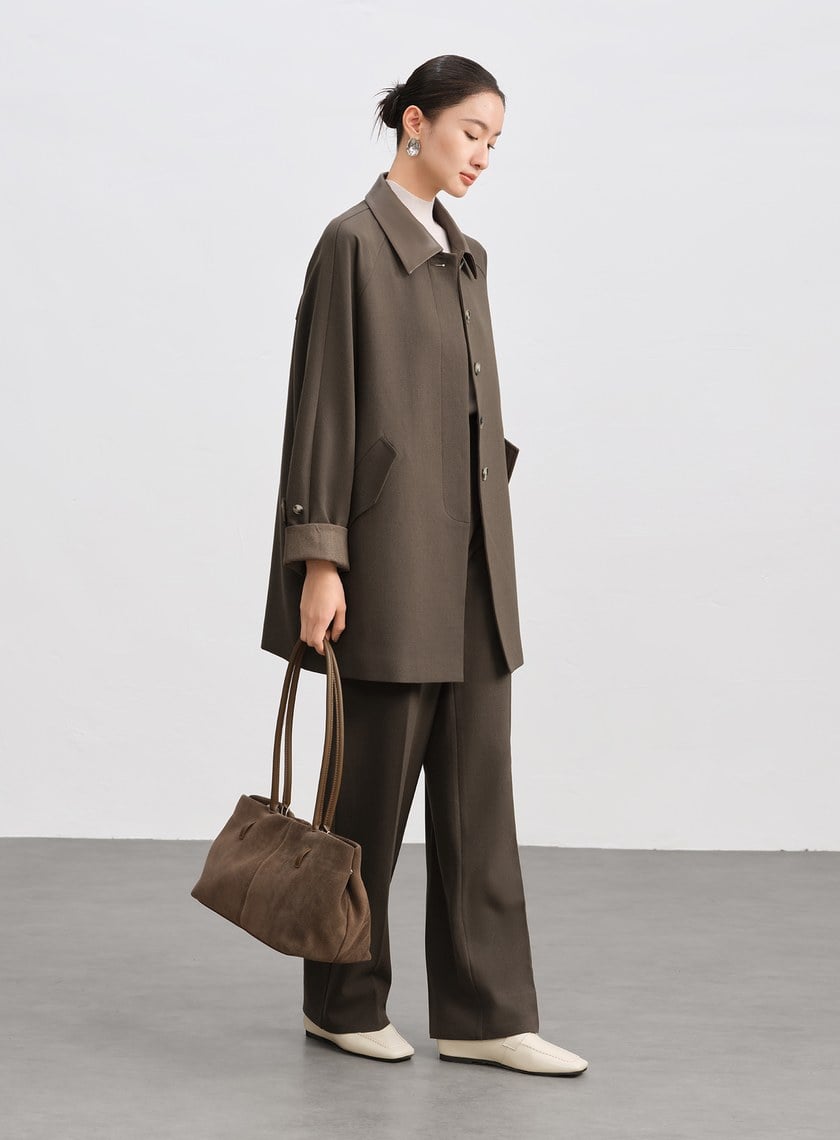 格紋拼接微磨毛直筒褲