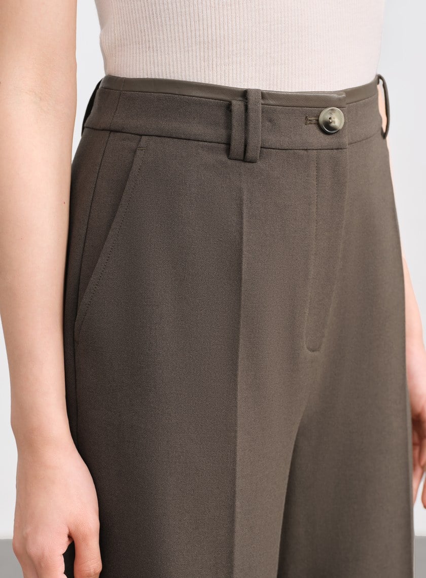 格紋拼接微磨毛直筒褲