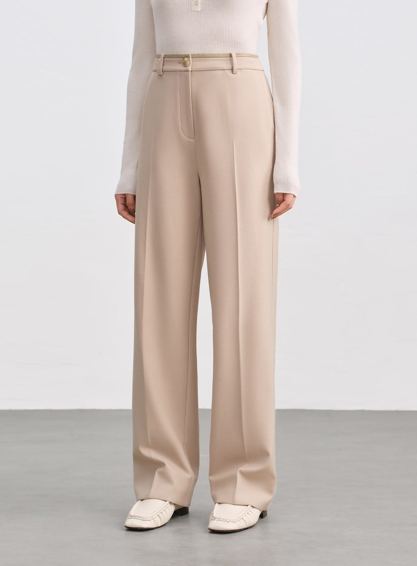 格紋拼接微磨毛直筒褲