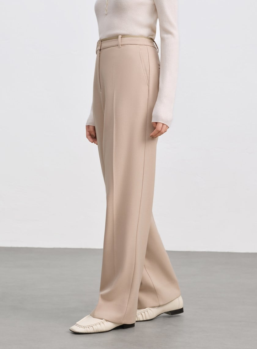 格紋拼接微磨毛直筒褲